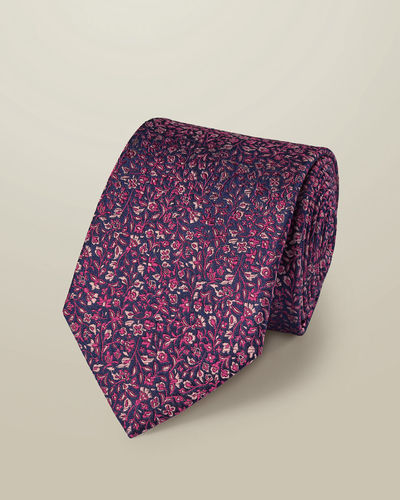 עניבה יוקרתית Royal blue and pink silk floral tie