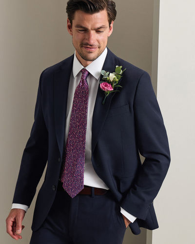עניבה יוקרתית Royal blue and pink silk floral tie