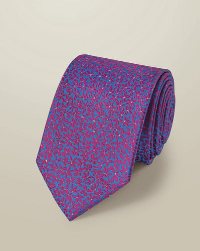 עניבה יוקרתית Cornflower blue and pink silk floral tie