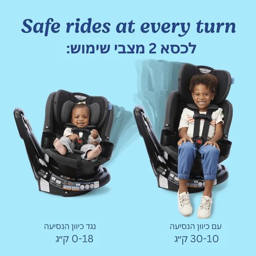 כיסא בטיחות מסתובב איזי טרן EasyTurn 360 עם נעילת SnugLock ומבנה Slim - צבע שחור/אפור Cyran