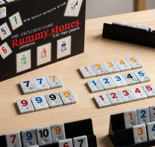 רמי סטונס מספרים וקלפים Rummy Stones - משחק חשיבה ואסטרטגיה קלאסי עם אבני שיש