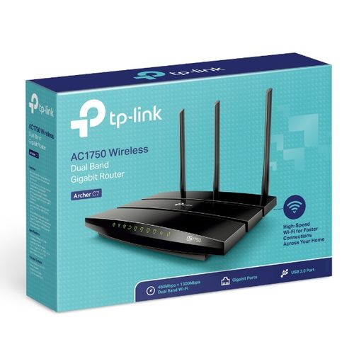 נתב אלחוטי מהירות 1GB.1750 בעל 3 אנטנות 5dBi 450Mbps עברת נתונים 5GHz ARCHERC C7 TPLINK 1750MB