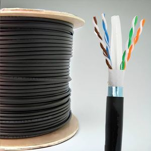 כבל רשת חיצונ קשיח 2שכבת כפולה שחורCAT6 305M NYY