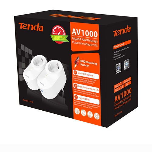 מתאם רשת זוג על חשמל עם מהירויות Tenda PH6 1000Mbps תנדה