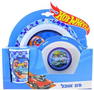 סט כלי אוכל 3 חלקים ממלמין לילדים בעיצוב הוט ווילס