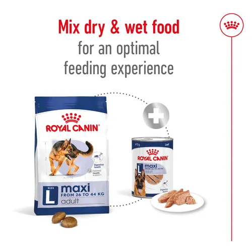 שקית מזון יבש לכלב בוגר מגזע גדול Royal Canin Maxi Adult 3182551065404 - אריזת 15 ק