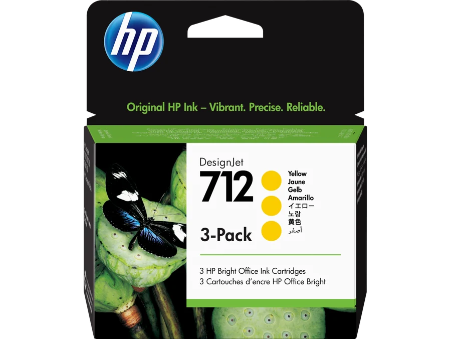 HP 712 Yellow DesignJet Ink Cartridge 3-Pack