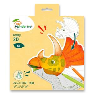 חוברת צביעה ספירלה 36 דפים גראפי - דינוזאורים  3D | מנדרין^