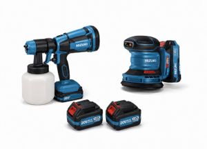 סט 2 כלים נטענים - מלטשת אקצנטרית "5 20V + מרסס צבע נוען 20 וולט נטענת במארז מזוודה MT5040/150 MIZUKI