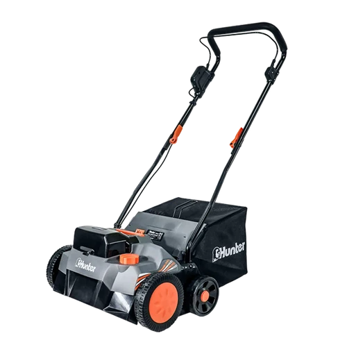 מסרק דשא סינטטי נטען Hunter 102910-003 עם שק איסוף וידית עבודה מתקפלת