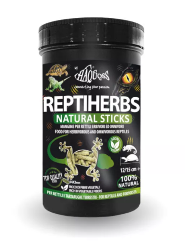 HAQUOSS ReptiHerbs Natural Sticks – מזון טבעי לצבים יבשתיים ולזוחלים אוכלי עשב 200 גרם