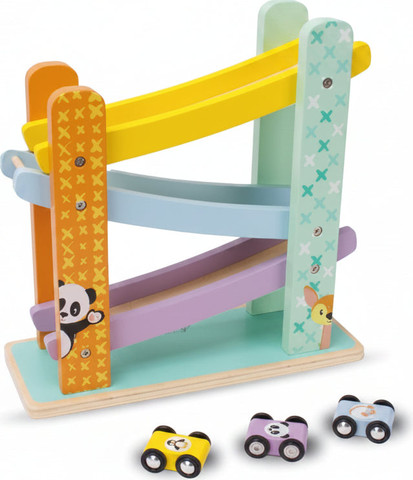 מסלול מגלשת מכוניות מתגלגלות מעץ Pit Toys