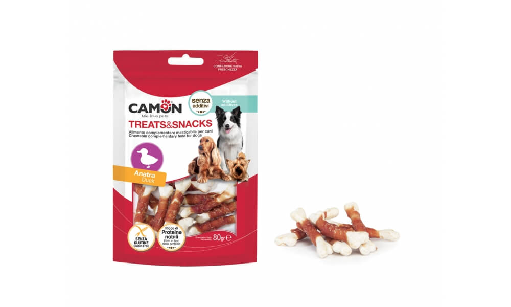 קמון Camon - חטיף עצמות עם רצועות ברווז לכלבים - 80 גרם AE516 מבצע 10 ב-130 ש"ח