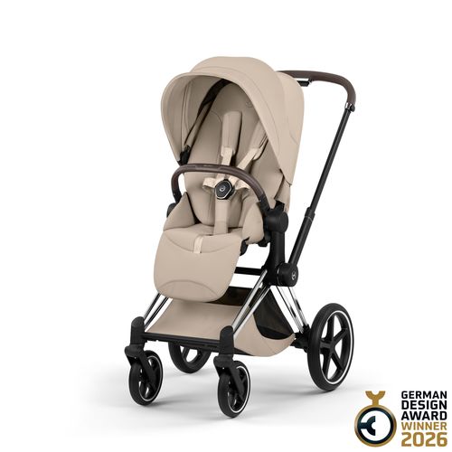 עגלת תינוק פריאם Cybex Priam 5 בז', שלדה כרום חום – השילוב המושלם בין יוקרה, חדשנות ונוחות ללא פשרות