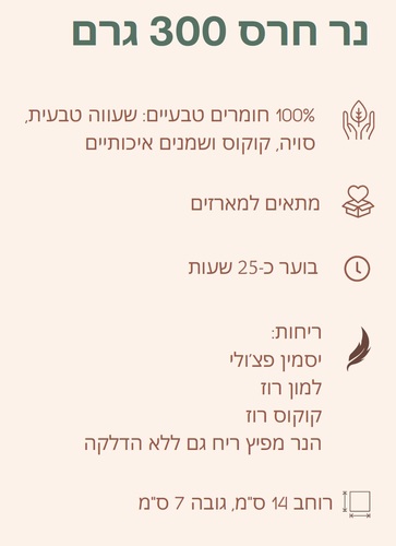 נר מעוצב בחרס עבודת יד - למון גראס רוזווד 300 מ