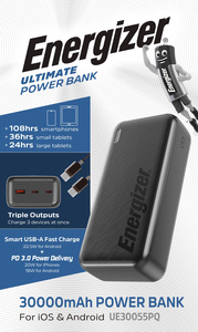 סוללה ניידת ENERGIZER 30,000 MAH