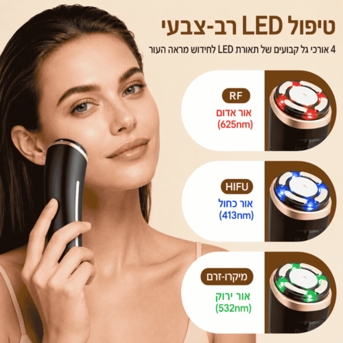 מכשיר LiftPro 5X לטיפוח ומיצוק עור הפנים - RF, EMS, LED ואולטרסאונד