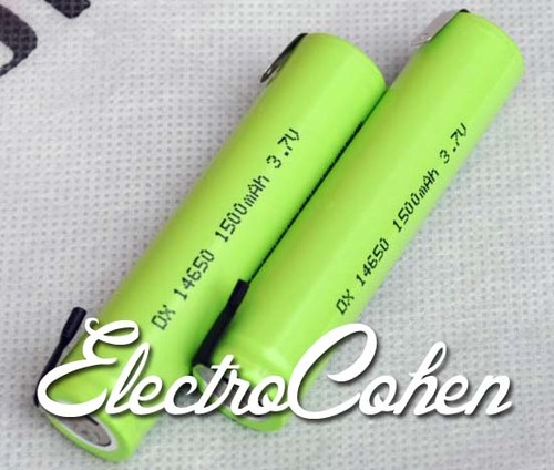 סוללה נטענת  3.7v 1500mAh 14650 Li-ion עם הלחמה