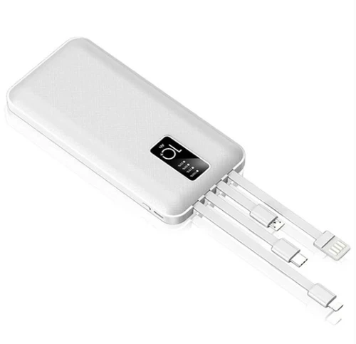 מטען נייד/ סוללת גיבוי 15000mAh עם כבלים מובנים | צבע לבן