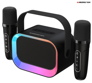 רמקול קריוקי נייד Monster AirFree GK600 RGB עם 2 מיקרופונים אלחוטיים - Black