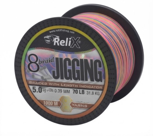 חוט בד מקצועי לרולר חשמלי ג'יג כבד ודיג על חי ReliX 8 Braid 1000 מטר עובי 0.39 מ