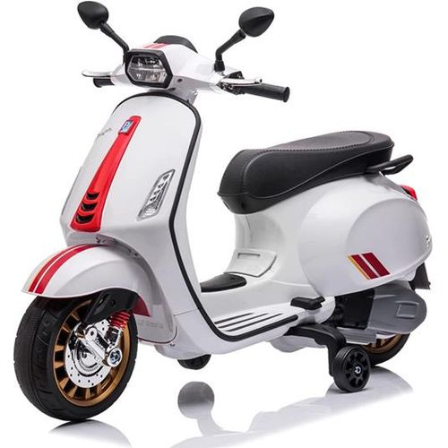 אופנוע ממונע לילדים Vespa Sprint Racing 12V עם גלגלי עזר ניתנים להסרה - לבן