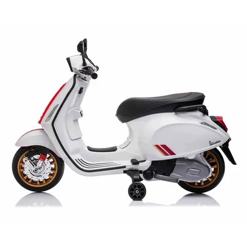 אופנוע ממונע לילדים Vespa Sprint Racing 12V עם גלגלי עזר ניתנים להסרה - לבן
