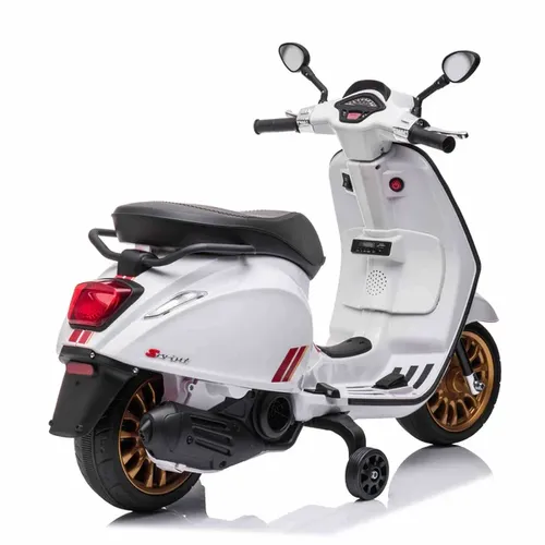 אופנוע ממונע לילדים Vespa Sprint Racing 12V עם גלגלי עזר ניתנים להסרה - לבן