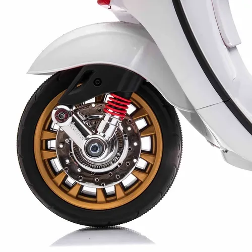 אופנוע ממונע לילדים Vespa Sprint Racing 12V עם גלגלי עזר ניתנים להסרה - לבן