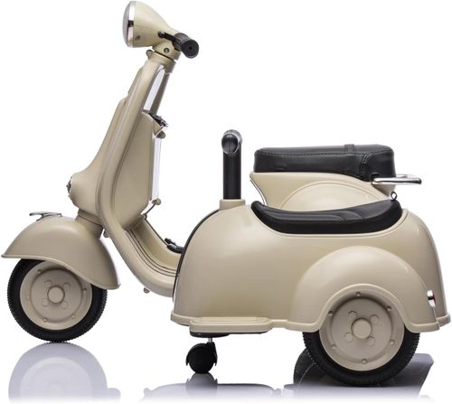 אופנוע ממונע לילדים וספה Vespa קלאסי 12V עם סירת צד, שני מושבים, אור ותא מטען מובנה - תכלת