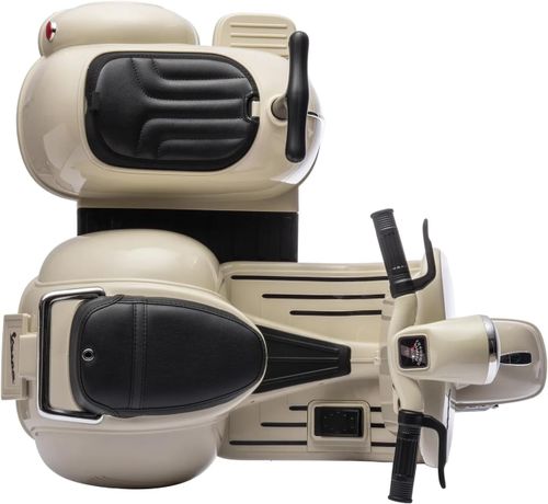 אופנוע ממונע לילדים וספה Vespa קלאסי 12V עם סירת צד, שני מושבים, אור ותא מטען מובנה - תכלת