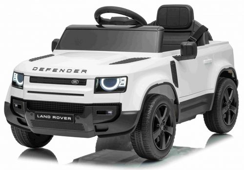 מכונית ממונעת 12V לילדים לנדרובר דיפנדר Land Rover Defender עם דלתות נפתחות, מערכת מולטימדיה מתקדמת ותאורת לד - לבן