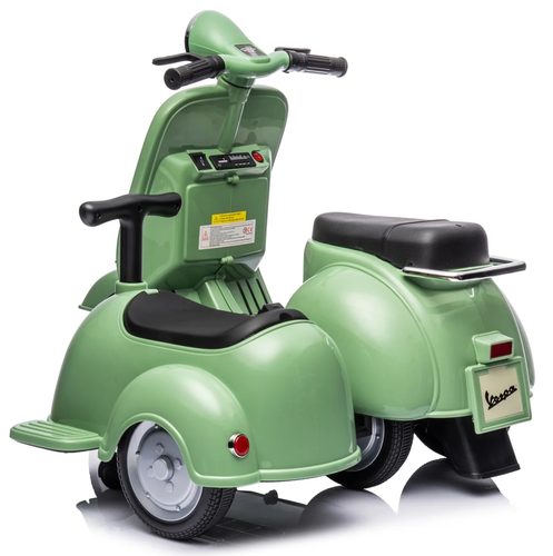 אופנוע ממונע לילדים וספה Vespa קלאסי 12V עם סירת צד, שני מושבים, אור ותא מטען מובנה - ירוק