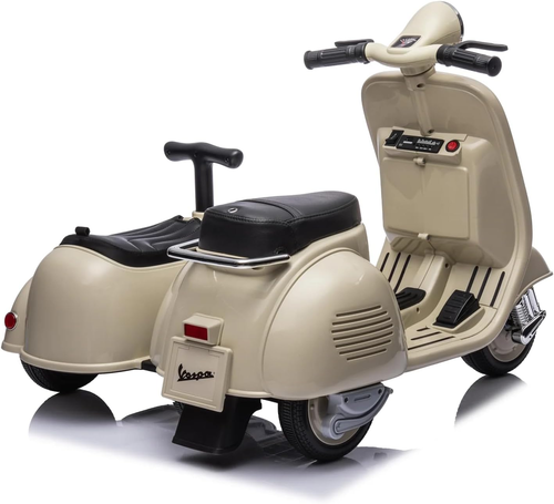 אופנוע ממונע לילדים וספה Vespa קלאסי 12V עם סירת צד, שני מושבים, אור ותא מטען מובנה - ירוק