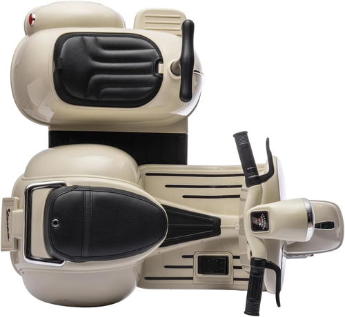 אופנוע ממונע לילדים וספה Vespa קלאסי 12V עם סירת צד, שני מושבים, אור ותא מטען מובנה - ירוק