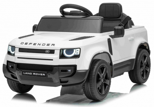 מכונית ממונעת 12V לילדים לנדרובר דיפנדר Land Rover Defender עם דלתות נפתחות, מערכת מולטימדיה מתקדמת ותאורת לד - לבן