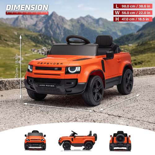 מכונית ממונעת 12V לילדים לנדרובר דיפנדר Land Rover Defender עם דלתות נפתחות, מערכת מולטימדיה מתקדמת ותאורת לד - לבן