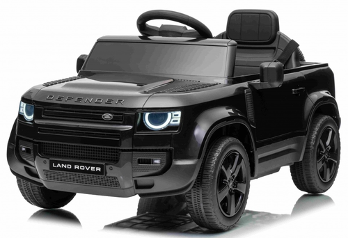 מכונית ממונעת 12V לילדים לנדרובר דיפנדר Land Rover Defender עם דלתות נפתחות, מערכת מולטימדיה מתקדמת ותאורת לד - שחור