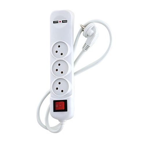 רב שקע עם מפסק 3 שקעים 1 מ' + 2 כניסות USB 2.1A