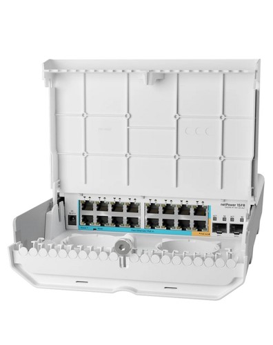 מתג חיצוני 18 יציאות עם Reverse PoE וחיבורי אופטיקה Mikrotik netPower 15FR
