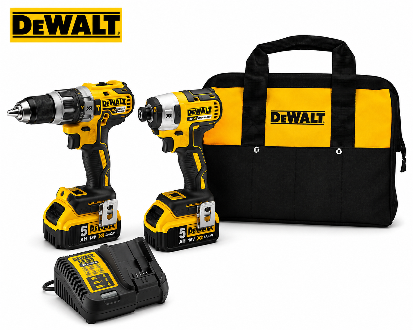 סט כלים dck266p2 אימפקט ומברגה/מקדחה 5.0Ah 18V dewalt