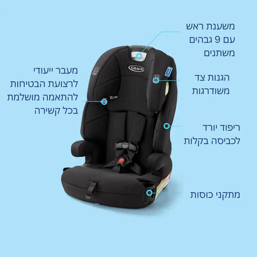 בוסטר רצועות ISOFIX הופך לבוסטר ללא גב Tranzitions שחור Graco  