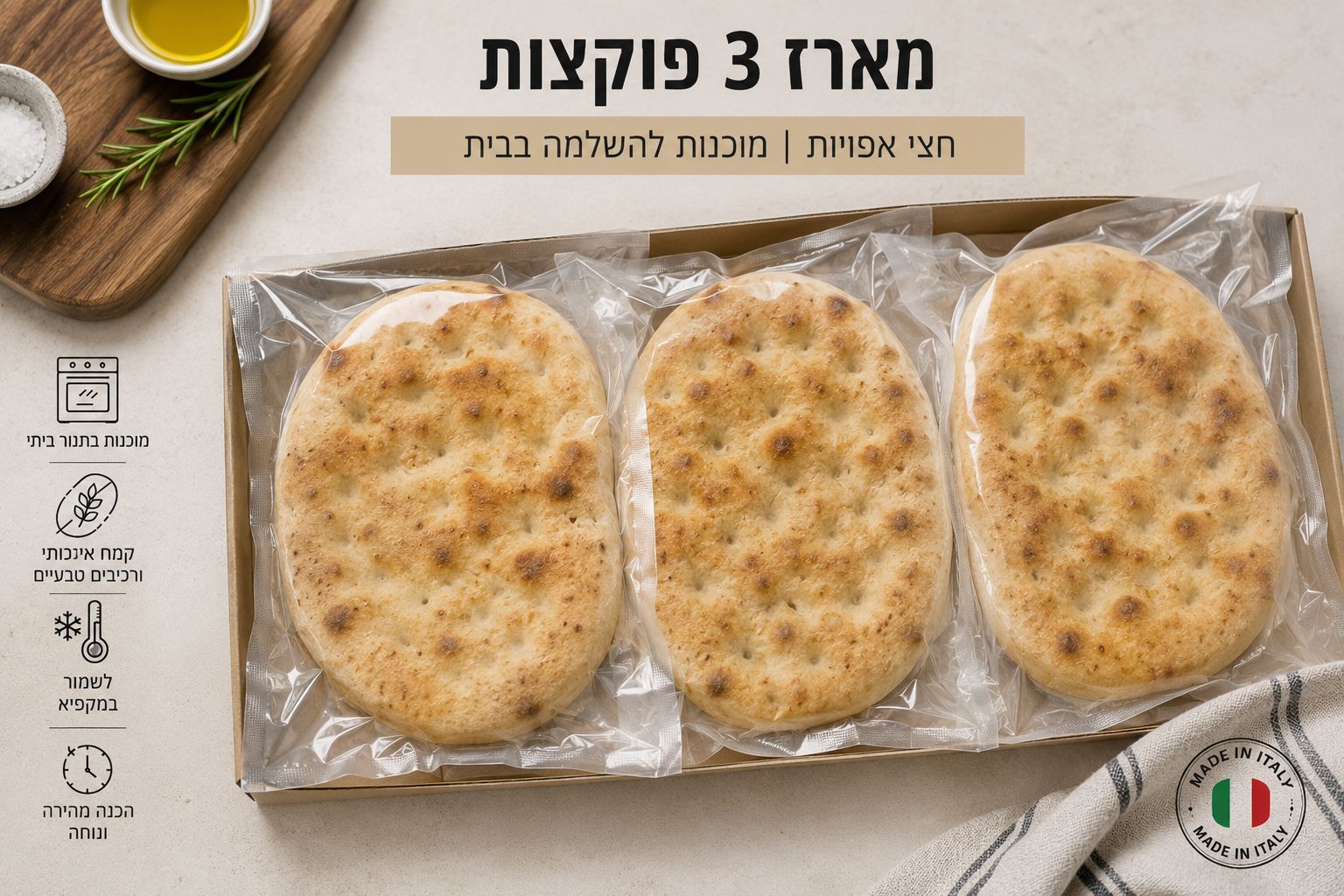מארז 3 פוקצות מוכנות לאפיה 