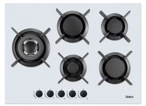 כיריים גז 5 להבות 70 ס"מ בלרס Bellers דגם BL70GWM גימור זכוכית לבנה מט