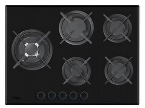 כיריים גז 5 להבות 70 ס"מ בלרס Bellers דגם BL70MBG זכוכית שחורה מט