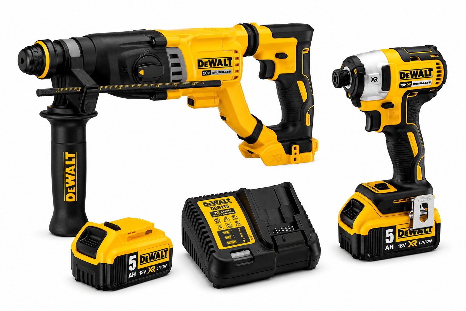סט כלים נטען DEWALT DCK263P2 כולל אימפקט DCF887 פטישון DCH263 שתיי סוללות 5A ומטען