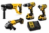 סט כלים נטען DEWALT DCK4P2 הכולל פטישון DCH133 אימפקט DCF887 משחזת DCG407 מקדחה מברגה DCD796 שתיי סוללות ומטען