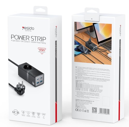 מפצל חשמל 65W עם טעינה מהירה Yesido MC36 - כבל 1.5 מ'