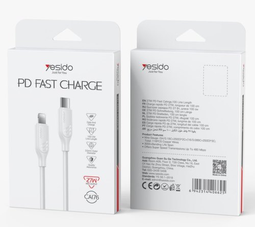כבל USB-C ל-Lightning בהספק 27W Yesido CA176 - לבן