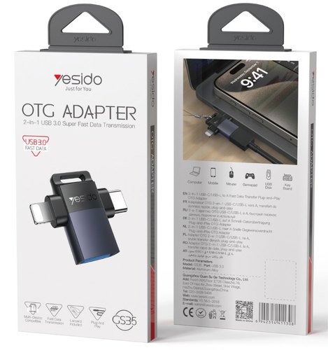 מתאם OTG מ-USB-C/Lightning ל-USB-A Yesido GS35